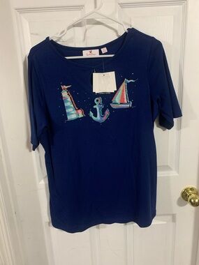 Quacker Factory Navy Short-Sleeve Nautical Anchor & Sailboat Tee